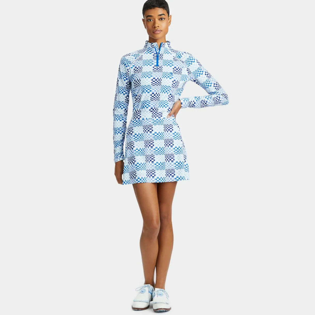 G/FORE Gradient Check Silky Tech Nylon Quarter Zip Pullover- Mid Layers