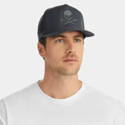 G/FORE Monochrome Skull & Tees Interlock Knit Tall Trucker Hat- Hats
